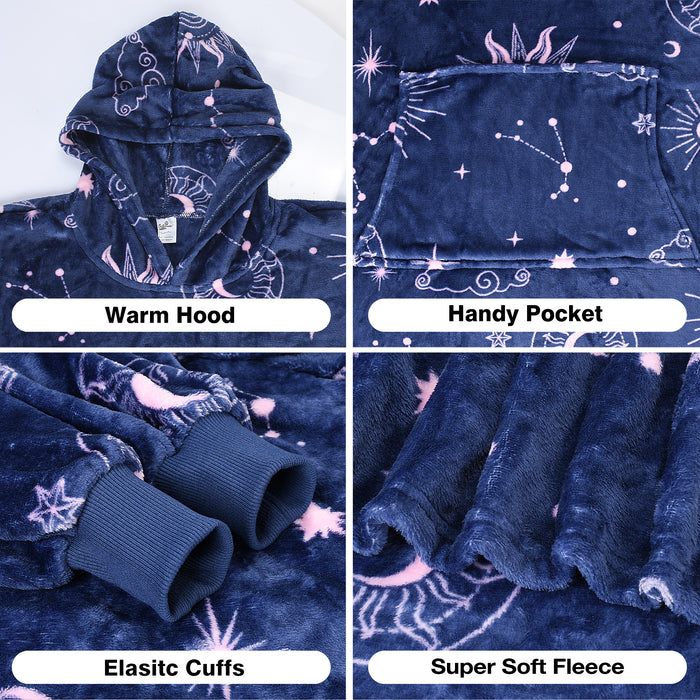 Catalonia Cat Print Oversized Blanket Hoodie Sweatshirt for Kids, Wearable Fleece Pullover with Large Front Pocket, 4-12 Years Boy Girl Gift