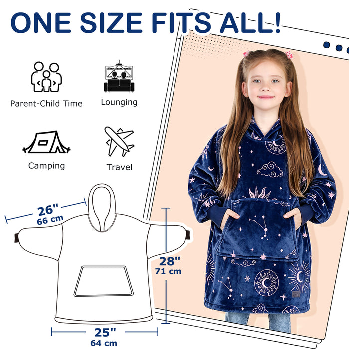 Catalonia Cat Print Oversized Blanket Hoodie Sweatshirt for Kids, Wearable Fleece Pullover with Large Front Pocket, 4-12 Years Boy Girl Gift