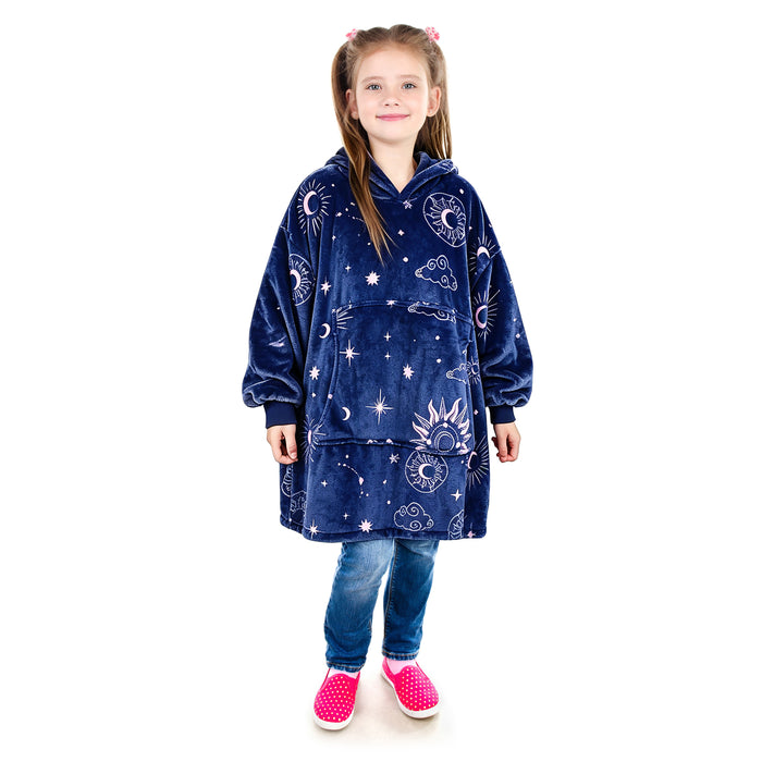 Catalonia Cat Print Oversized Blanket Hoodie Sweatshirt for Kids, Wearable Fleece Pullover with Large Front Pocket, 4-12 Years Boy Girl Gift