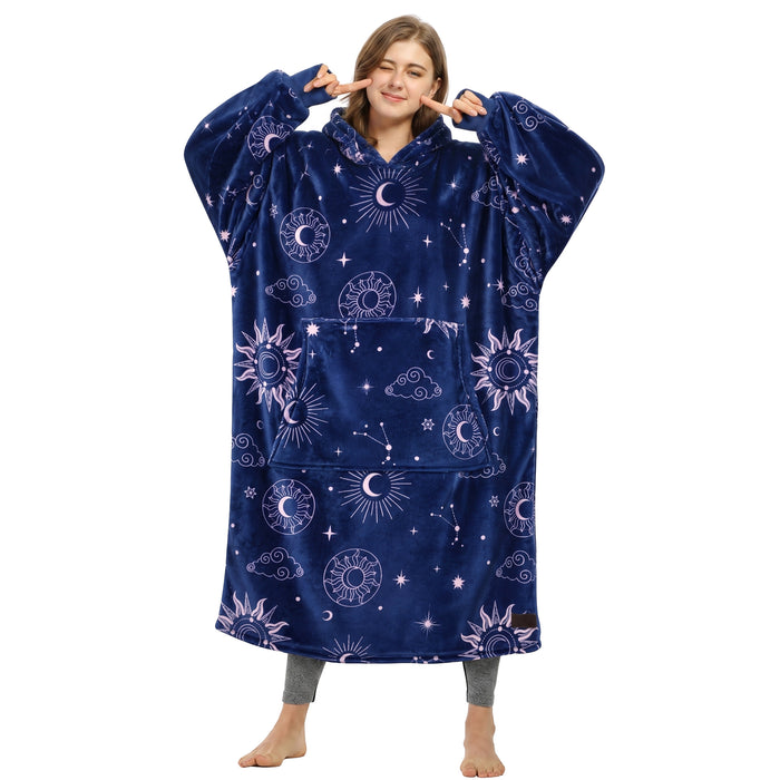 Catalonia Oversized Blanket Hoodie Sweatshirt, Wearable Fleece Pullover for Adults Men Women Teenagers Kids Wife Girlfriend, Soft Warm Comfortable Extra Long Navy+Astrology