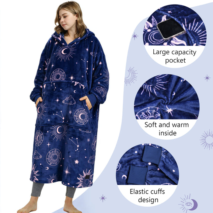 Catalonia Oversized Blanket Hoodie Sweatshirt, Wearable Fleece Pullover for Adults Men Women Teenagers Kids Wife Girlfriend, Soft Warm Comfortable Extra Long Navy+Astrology