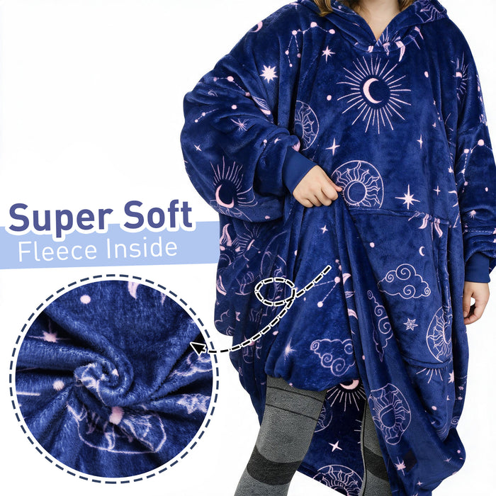 Catalonia Oversized Blanket Hoodie Sweatshirt, Wearable Fleece Pullover for Adults Men Women Teenagers Kids Wife Girlfriend, Soft Warm Comfortable Extra Long Navy+Astrology
