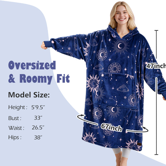 Catalonia Oversized Blanket Hoodie Sweatshirt, Wearable Fleece Pullover for Adults Men Women Teenagers Kids Wife Girlfriend, Soft Warm Comfortable Extra Long Navy+Astrology