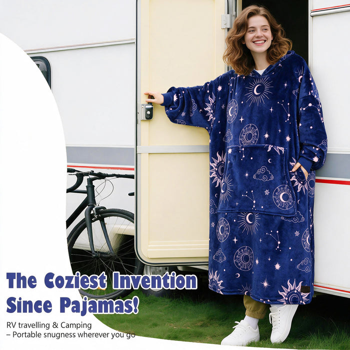 Catalonia Oversized Blanket Hoodie Sweatshirt, Wearable Fleece Pullover for Adults Men Women Teenagers Kids Wife Girlfriend, Soft Warm Comfortable Extra Long Navy+Astrology