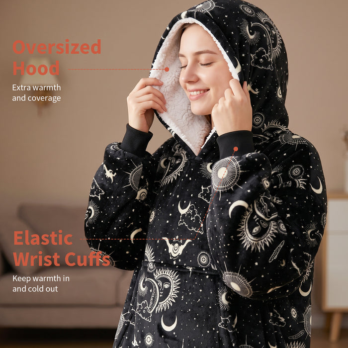 Catalonia Oversized Hoodie Blanket Sweatshirt Foldable Warm Sherpa Pullover Front Pocket