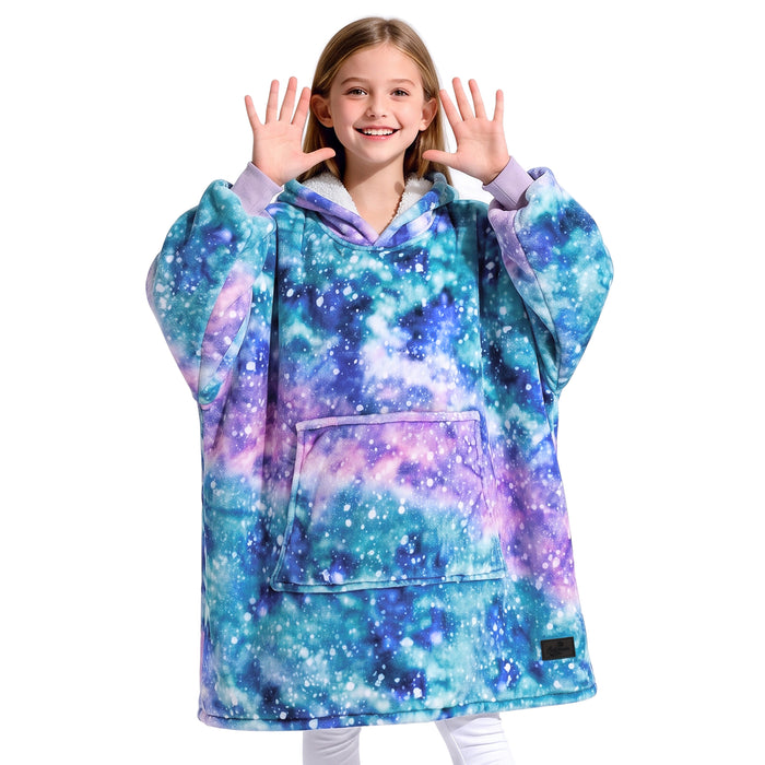 Catalonia Blanket Hoodie for Kids, Oversized Wearable Sherpa Sweatshirt Pullover for 7-16 yr Teens Youth, Kids Gift Idea Multiple Color