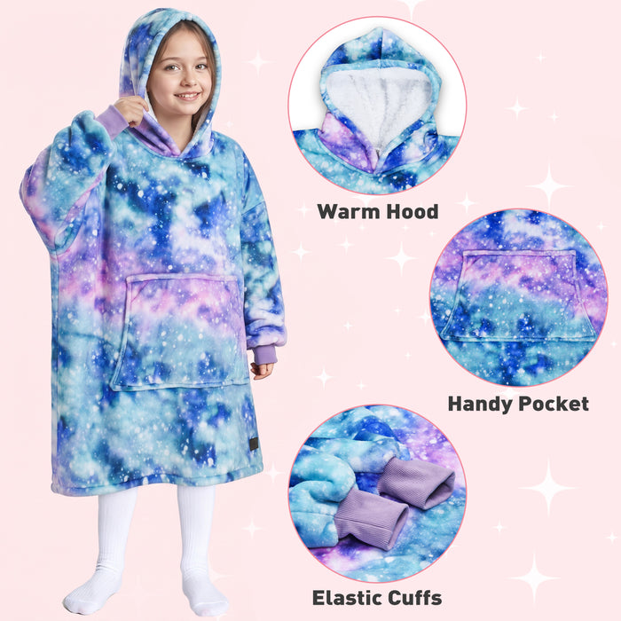 Catalonia Blanket Hoodie for Kids, Oversized Wearable Sherpa Sweatshirt Pullover for 7-16 yr Teens Youth, Kids Gift Idea Multiple Color