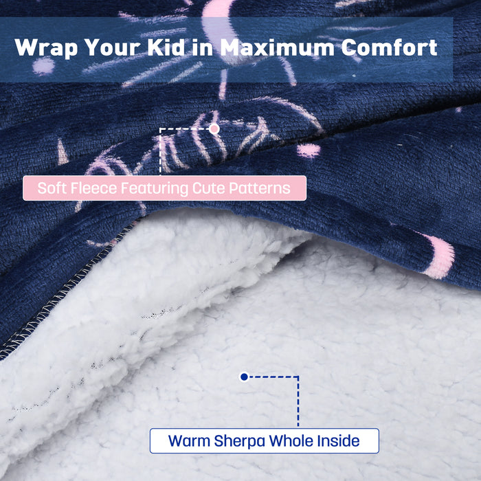 Catalonia Blanket Hoodie for Kids, Oversized Wearable Sherpa Sweatshirt Pullover for 7-16 yr Teens Youth, Kids Gift Idea Navy Astrology