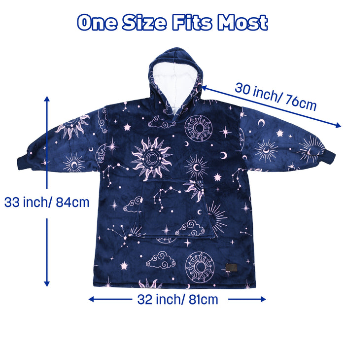 Catalonia Blanket Hoodie for Kids, Oversized Wearable Sherpa Sweatshirt Pullover for 7-16 yr Teens Youth, Kids Gift Idea Navy Astrology