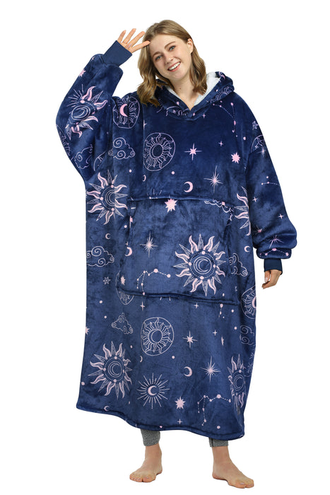 Catalonia Full Body Blanket Hoodie Sweatshirt, Extra Long Oversized Comfortable Sherpa Lounging Pullover for Adults, Gift Show for Women