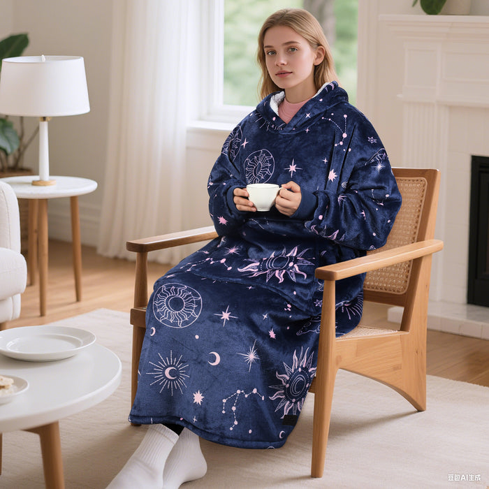 Catalonia Full Body Blanket Hoodie Sweatshirt, Extra Long Oversized Comfortable Sherpa Lounging Pullover for Adults, Gift Show for Women
