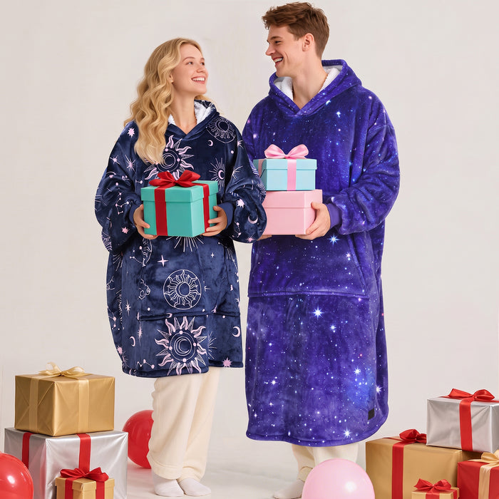 Catalonia Full Body Blanket Hoodie Sweatshirt, Extra Long Oversized Comfortable Sherpa Lounging Pullover for Adults, Gift Show for Women