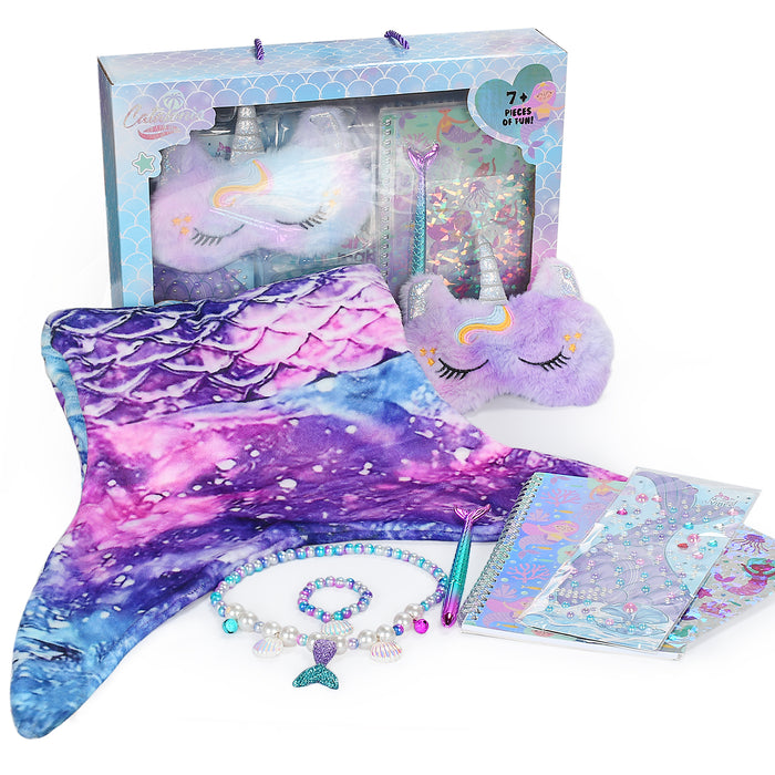 Catalonia Kids Mermaid Tail Blanket Super Soft Plush Flannel Galaxy and Fish Scale Pattern Cozy Gift for Teen Girls