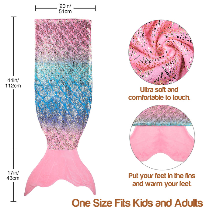 Glittery Flannel Mermaid Tail Blanket