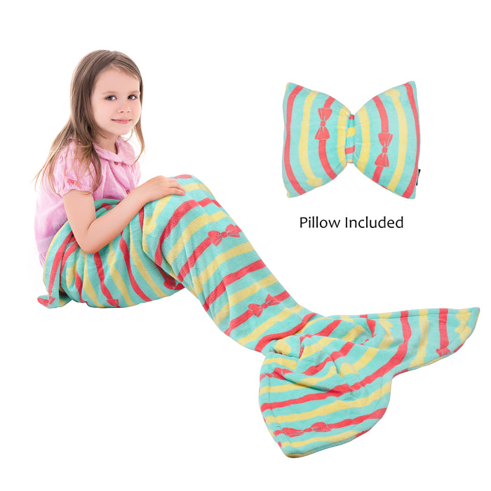 Coral Plush Fleece Mermaid Tail Blanket With Pillow