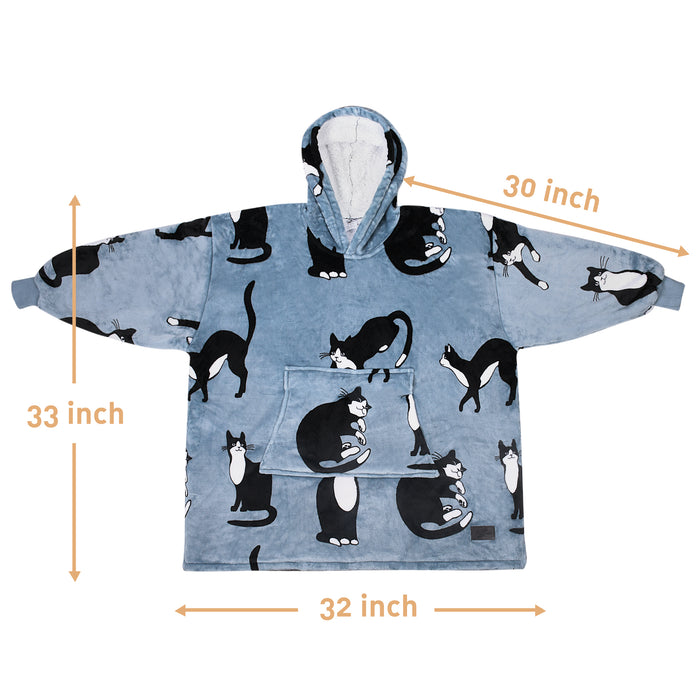Catalonia Blanket Hoodie for Kids, Oversized Wearable Sherpa Sweatshirt Pullover for 7-16 yr Teens Youth, Kids Gift Idea  WONDERCAT Gray