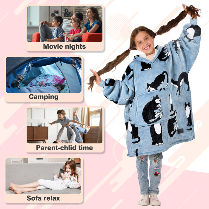 Catalonia Blanket Hoodie for Kids, Oversized Wearable Sherpa Sweatshirt Pullover for 7-16 yr Teens Youth, Kids Gift Idea  WONDERCAT Gray