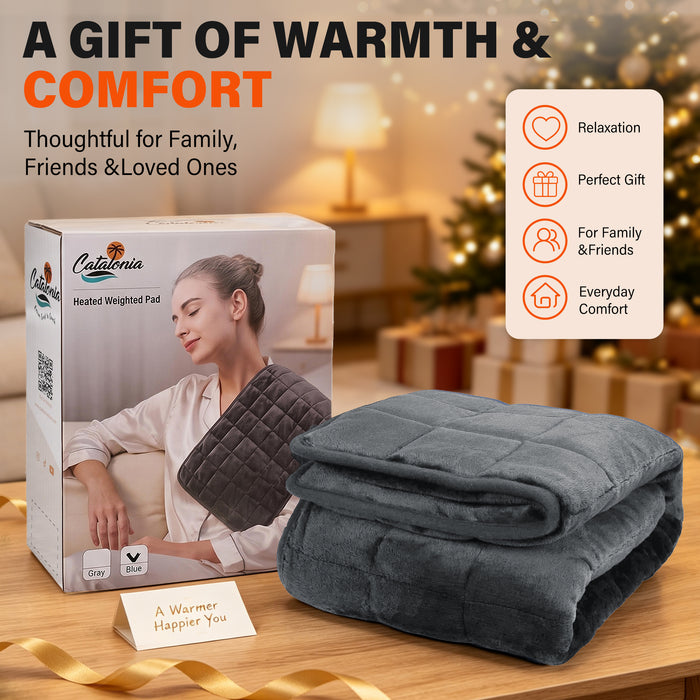 Catalonia Weighted Heating Pad, Soft Sherpa‑Lined Electric Weighted Pad for Muscle Tension Relief for Back Shoulder Home Office