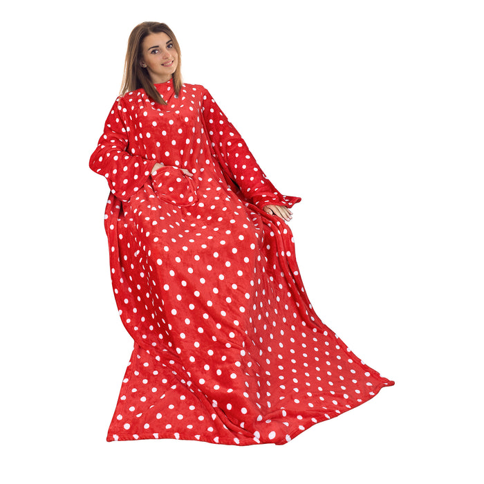 Polka Dots Fleece Wearable Blanket With Sleeve