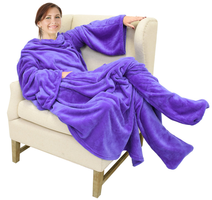 Fleece Wearable Blanket With Sleeve & Foot Pocket