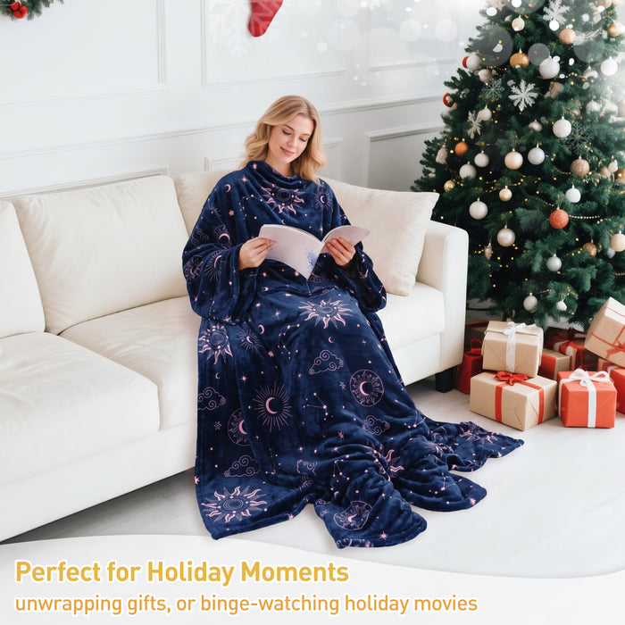 Fleece Wearable Blanket With Sleeve & Foot Pocket