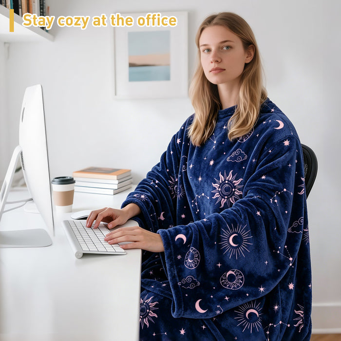 Fleece Wearable Blanket With Sleeve & Foot Pocket