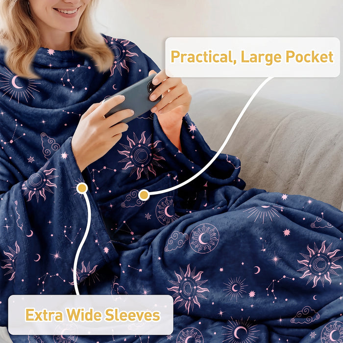 Fleece Wearable Blanket With Sleeve & Foot Pocket
