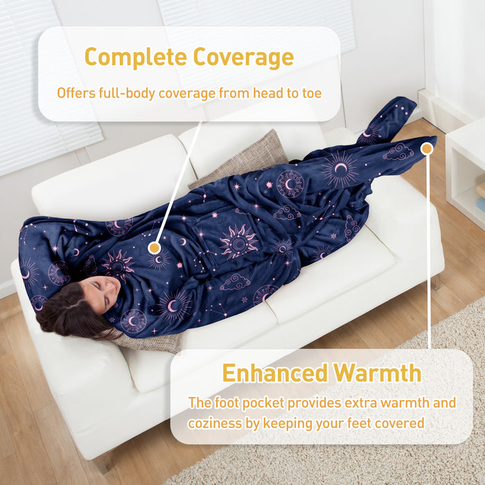 Fleece Wearable Blanket With Sleeve & Foot Pocket