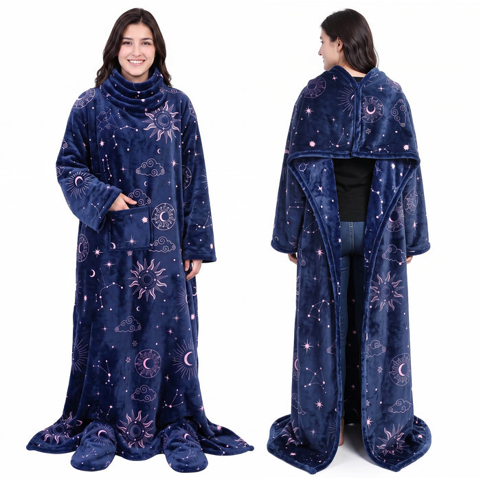 Fleece Wearable Blanket With Sleeve & Foot Pocket
