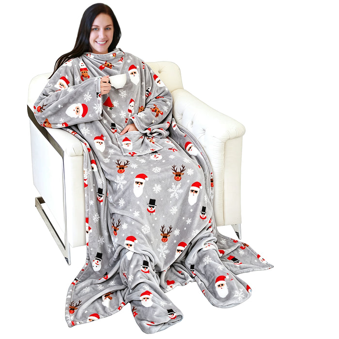 Fleece Wearable Blanket With Sleeve & Foot Pocket