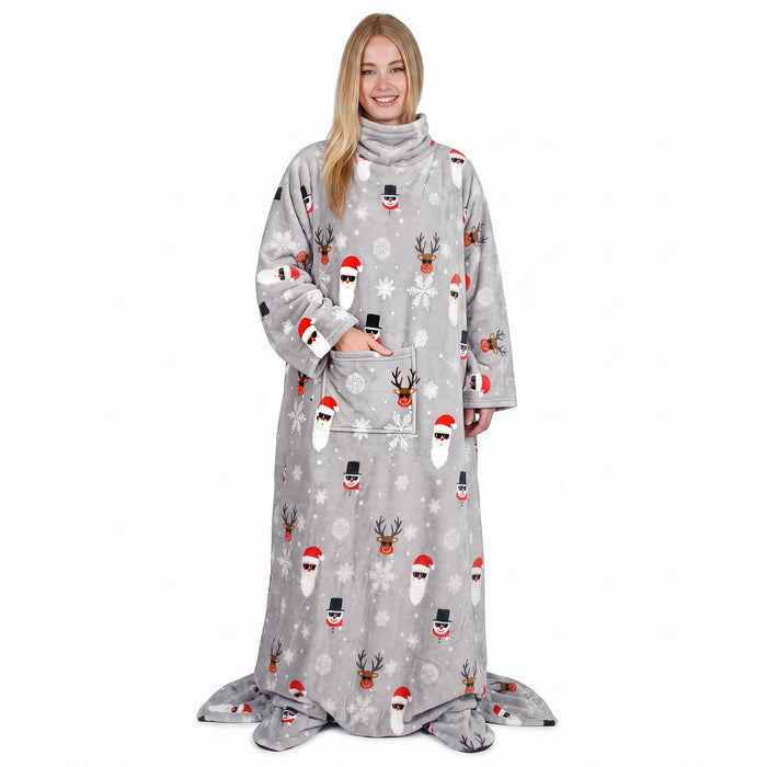 Fleece Wearable Blanket With Sleeve & Foot Pocket