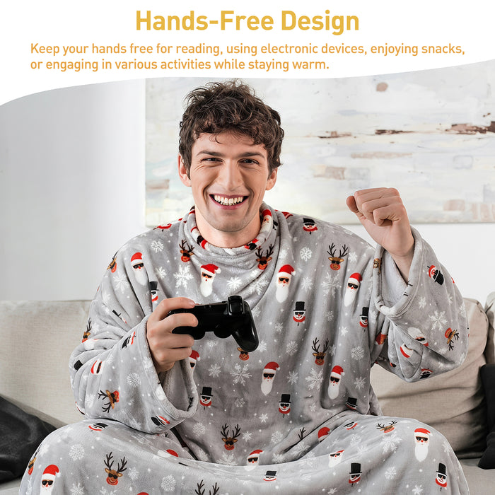 Fleece Wearable Blanket With Sleeve & Foot Pocket