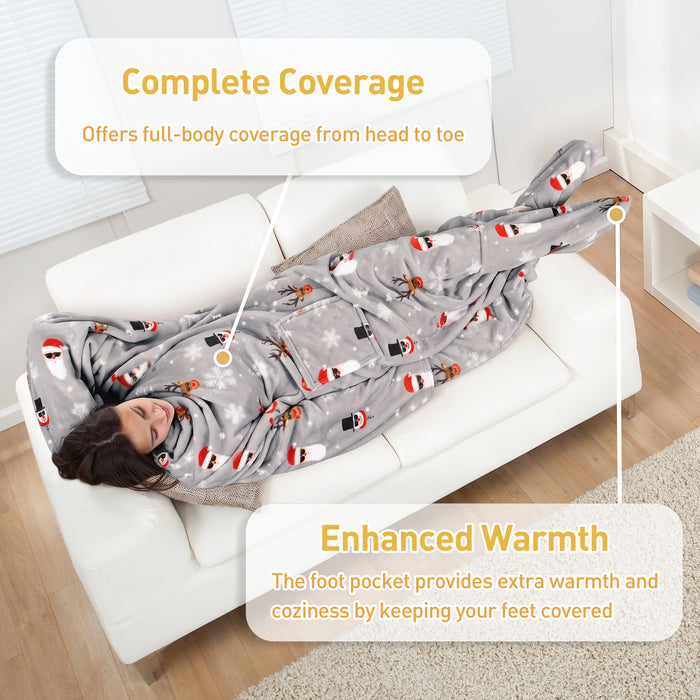Fleece Wearable Blanket With Sleeve & Foot Pocket