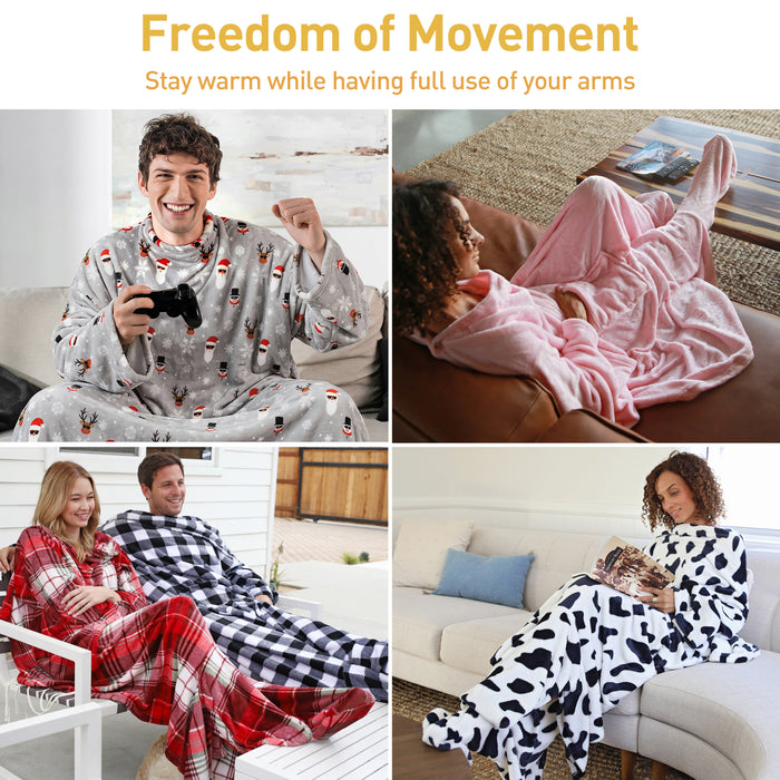 Fleece Wearable Blanket With Sleeve & Foot Pocket