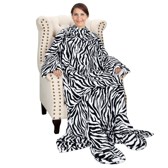 Fleece Wearable Blanket With Sleeve & Foot Pocket