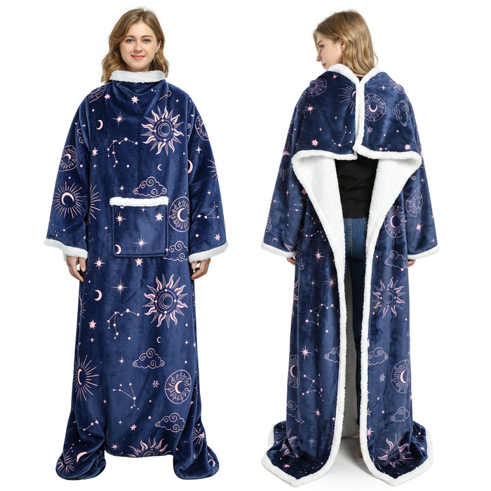 Sherpa Wearable Blanket With Sleeve & Foot Pocket