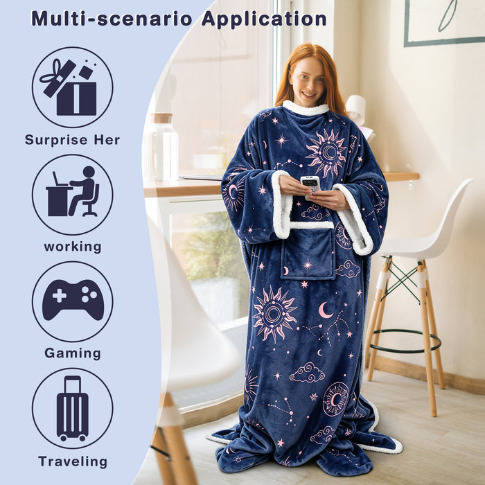 Sherpa Wearable Blanket With Sleeve & Foot Pocket