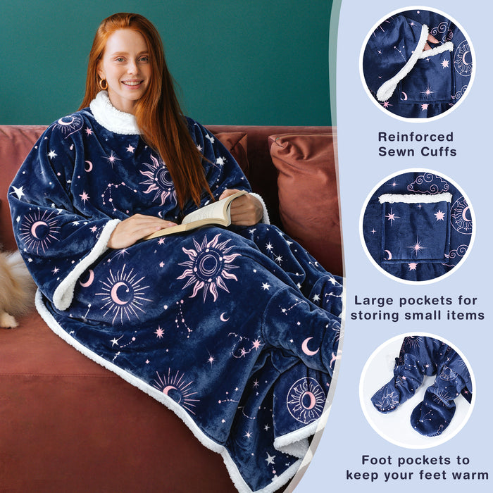 Sherpa Wearable Blanket With Sleeve & Foot Pocket