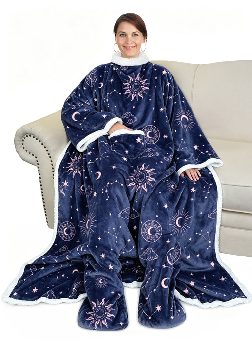 Sherpa Wearable Blanket With Sleeve & Foot Pocket
