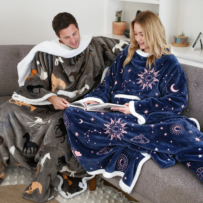 Sherpa Wearable Blanket With Sleeve & Foot Pocket