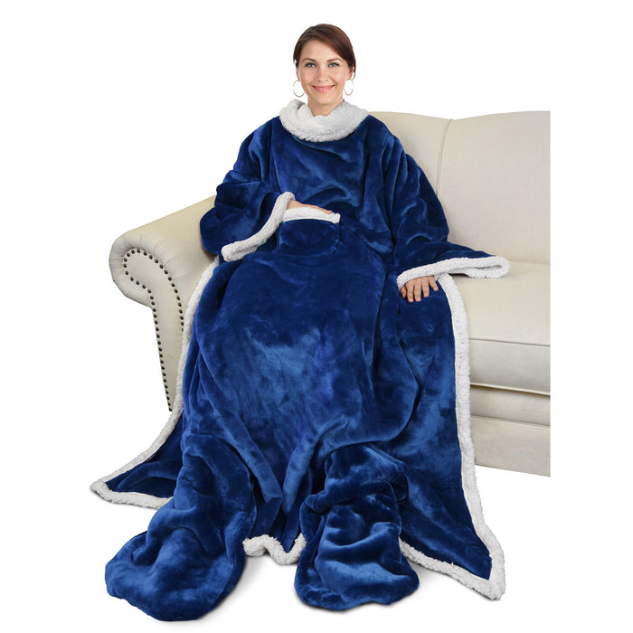 Sherpa Wearable Blanket With Sleeve & Foot Pocket