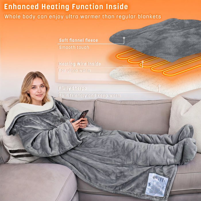 Catalonia Wearable TV Blanket with Sleeves Arms Warm Micro Plush Sherpa Fleece + Foot Covers