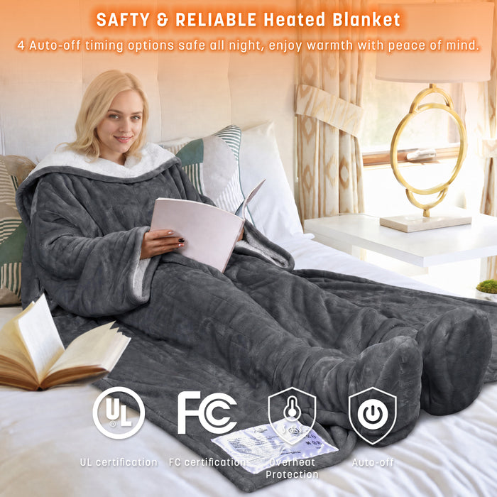 Catalonia Wearable TV Blanket with Sleeves Arms Warm Micro Plush Sherpa Fleece + Foot Covers