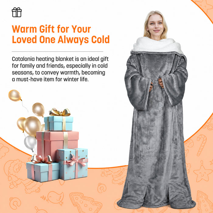 Catalonia Wearable TV Blanket with Sleeves Arms Warm Micro Plush Sherpa Fleece + Foot Covers
