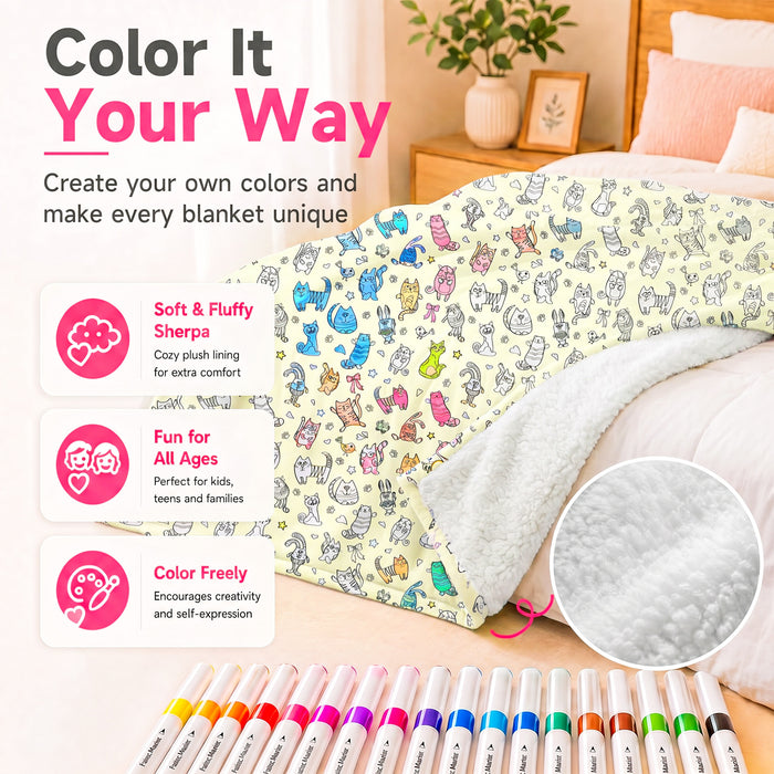 DIY Color Your Own Sherpa Blanket Kit with 15 Fabric Markers