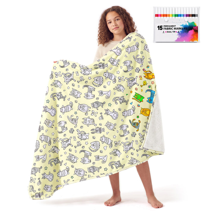 DIY Color Your Own Sherpa Blanket Kit with 15 Fabric Markers