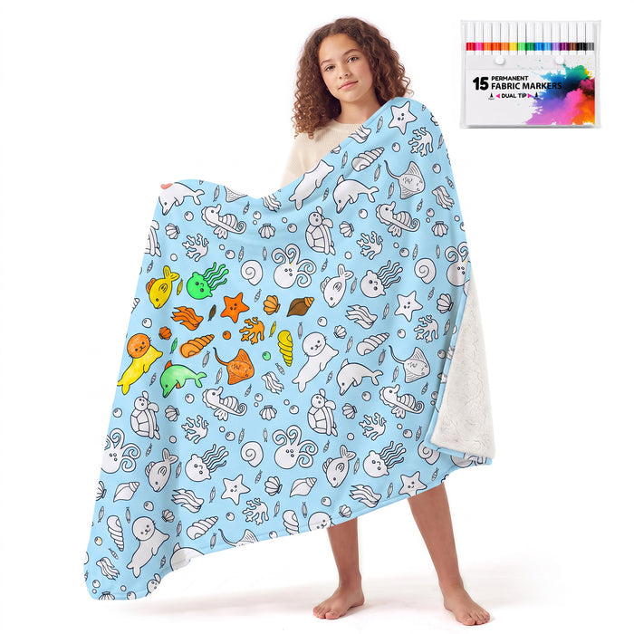 Catalonia DIY Coloring Blanket 15 Fabric Markers Personalized Sherpa Arts Crafts Gift