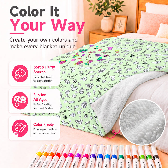 Craftikit Halloween Coloring Blanket for Adults, 16 Fabric Markers