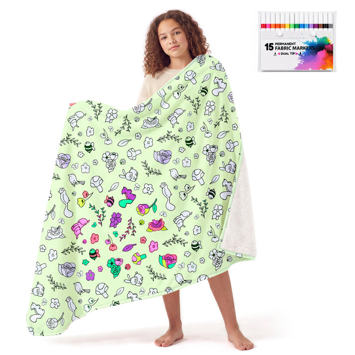 Craftikit Halloween Coloring Blanket for Adults, 16 Fabric Markers