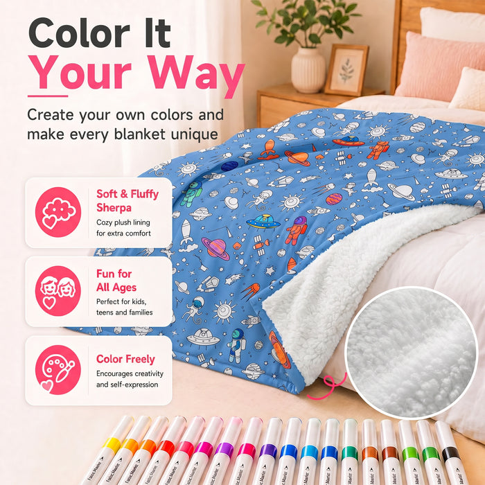 DIY Color Your Own Sherpa Blanket Kit with 15 Fabric Markers